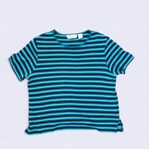 Vintage blue striped silk knit short sleeve tee